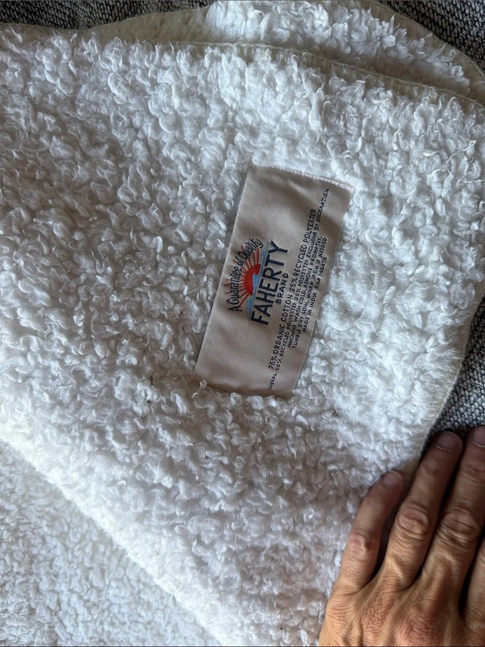 Faherty White Sherpa herringbone  lined blanket